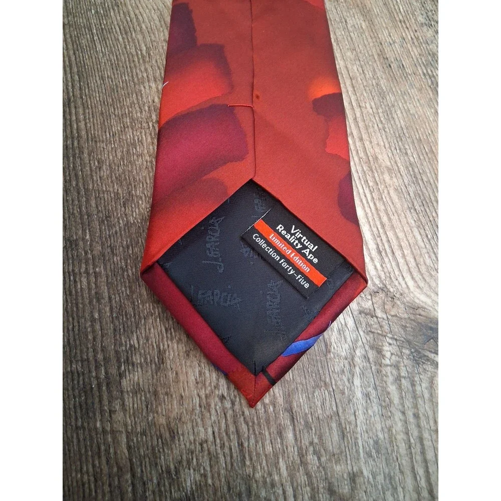 J Garcia Limited Edition Virtual Reality Ape Collection 45 Silk Tie Abstract Red